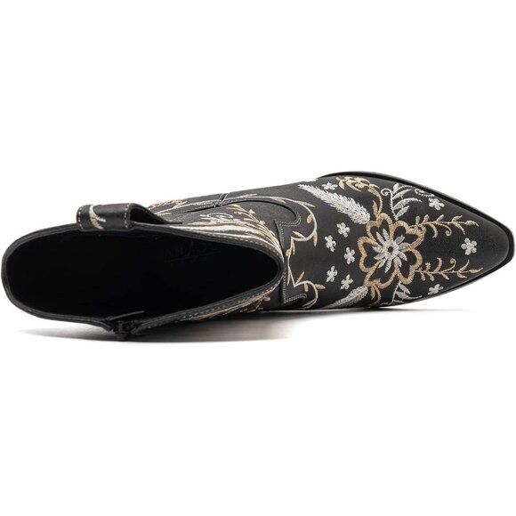 Anjoufemme Mid-calf Boot Black Polyurethane Embroidered Round-toe temperament - Picture 8 of 9